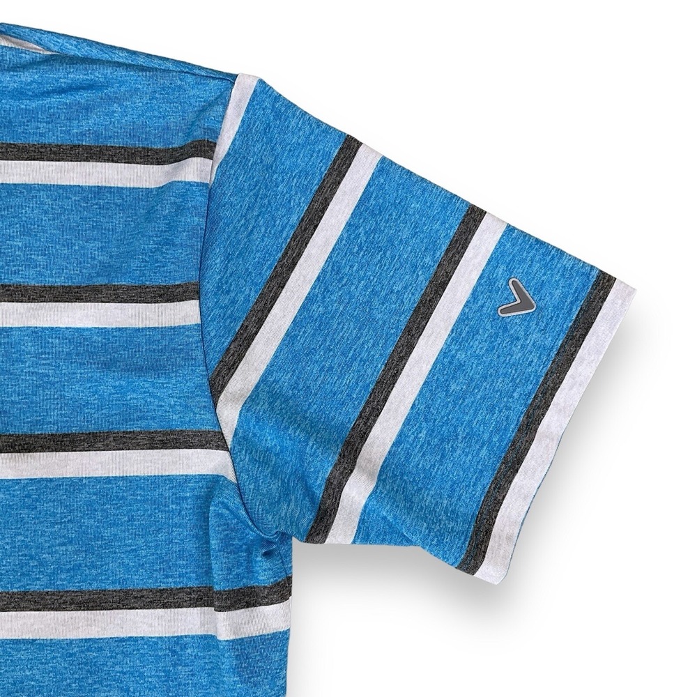 Callaway Polo Shirt Mens Medium Blue Gray Stripe Golf Opti Dri Short Sleeve EUC - Picture 4 of 15